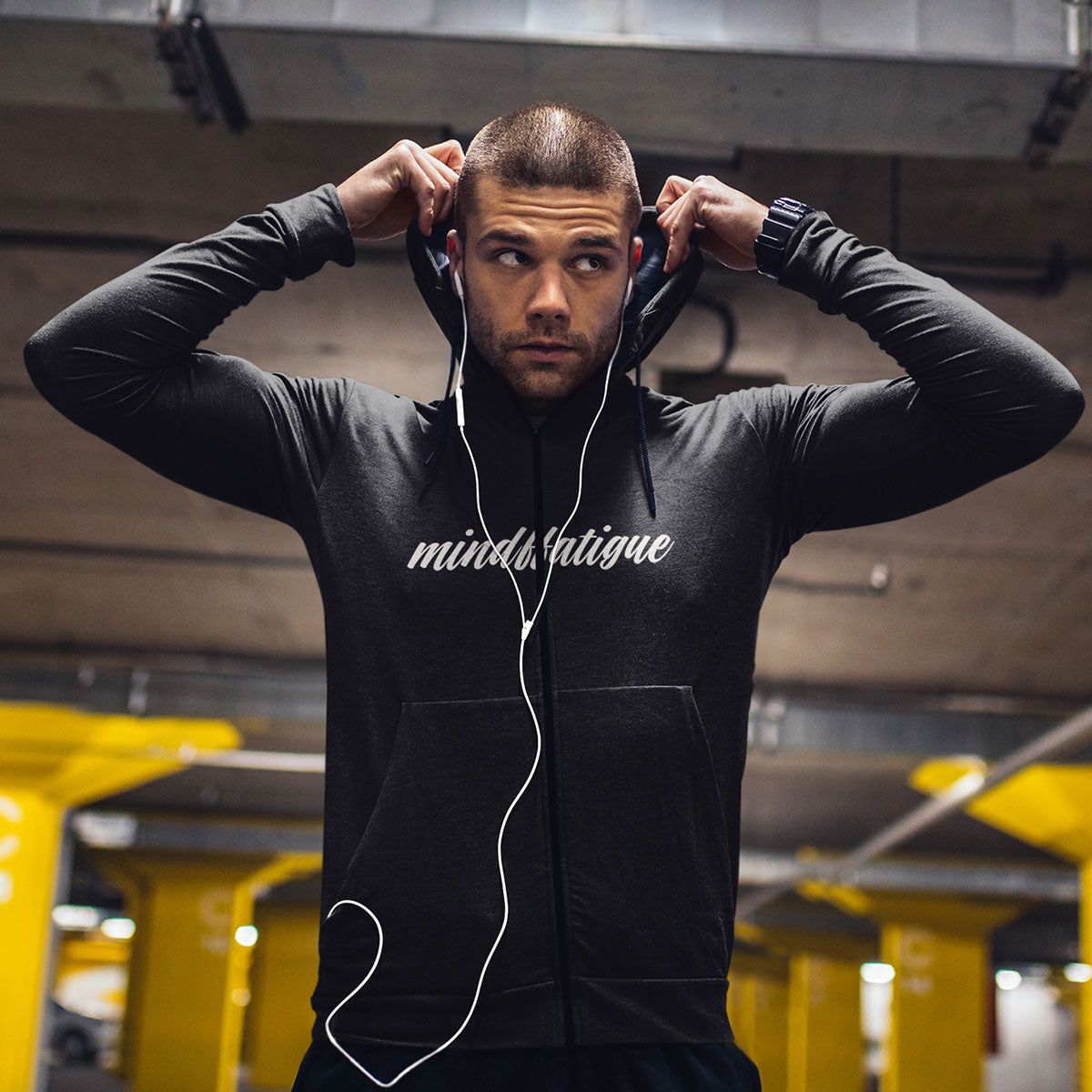 Unisex Black Zip Hoodie with Mind F Fatigue