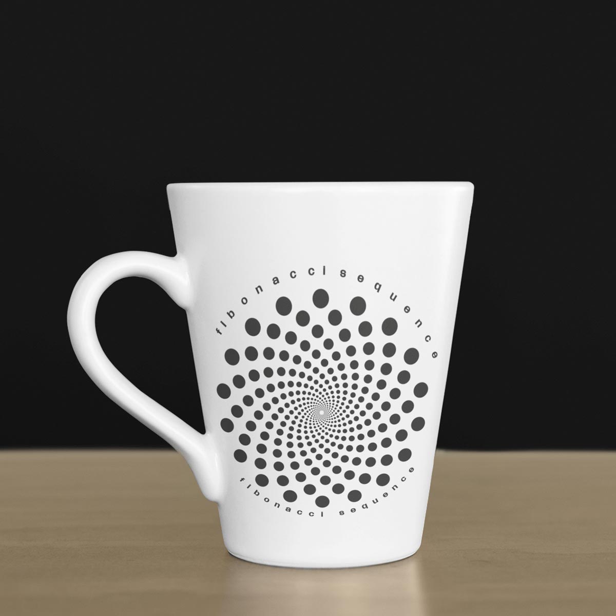 Science mug; scientific mug; pattern demonstrating fibonacci sequence; fibonacci sequence